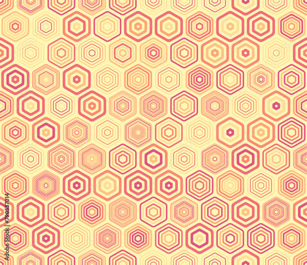 Vector background. Geometric elements of varied style and color. Hexagonal shapes. Tileable pattern. Seamless background. Superb vector illustration.