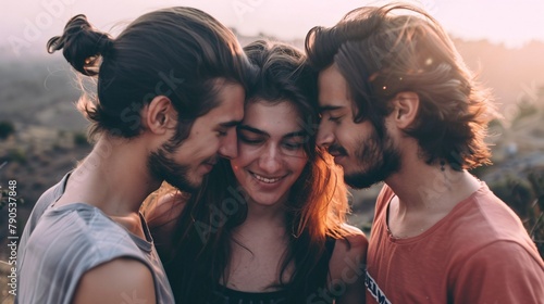 A consensual, open love triangle between a woman and two men. photo