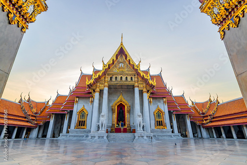 Wat Benchamabophit Dusitvanaram or White Marble Temple is Famous in Bangkok Thailand. photo