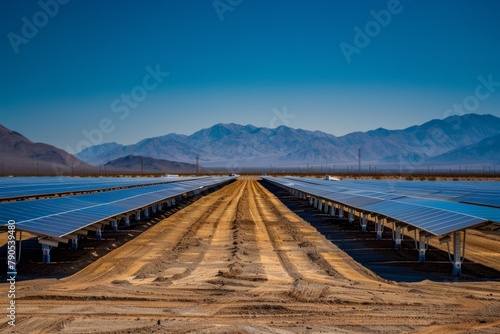 Solar Panels with Mountain Range Background photo