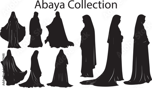 Black and White Silhouette Abaya Muslim Girl vector illustration