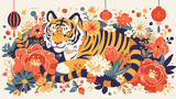 2022 postcard with Chinese tiger. Happy New Year ca