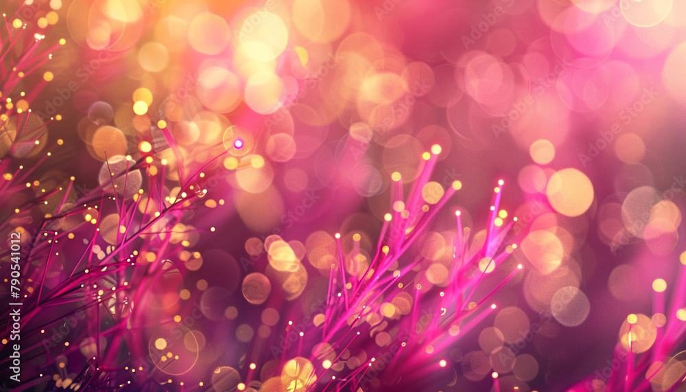 A vibrant fuchsia and gold abstract scene, with bokeh lights that dance like the flickering flames of a grand festival. The atmosphere is warm and joyous. - obrazy, fototapety, plakaty 