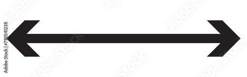 Horizontal dual thin long straight double ended arrow. Contour isolated vector image on white background.