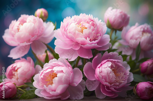 Pink Peony flowers against a softly blurred backdrop  soft roses floral spring wallpaper