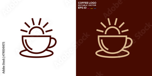 Vector design template of coffee logo combination with sunrise  morning  breakfast  relax  icon symbol EPS 10