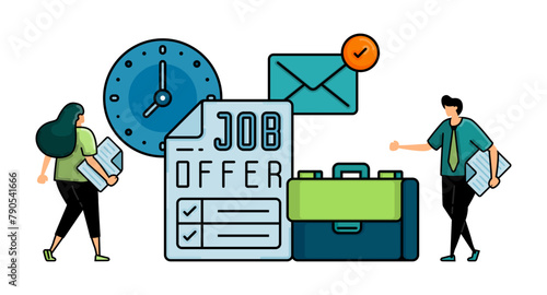 illustration of hiring with the words JOB OFFER on application form. metaphor for applicants filling out job application forms and submitting them on time via email.