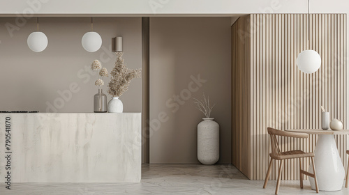 Minimalist and elegant modern interiors in neutral tones. Home decor composition.