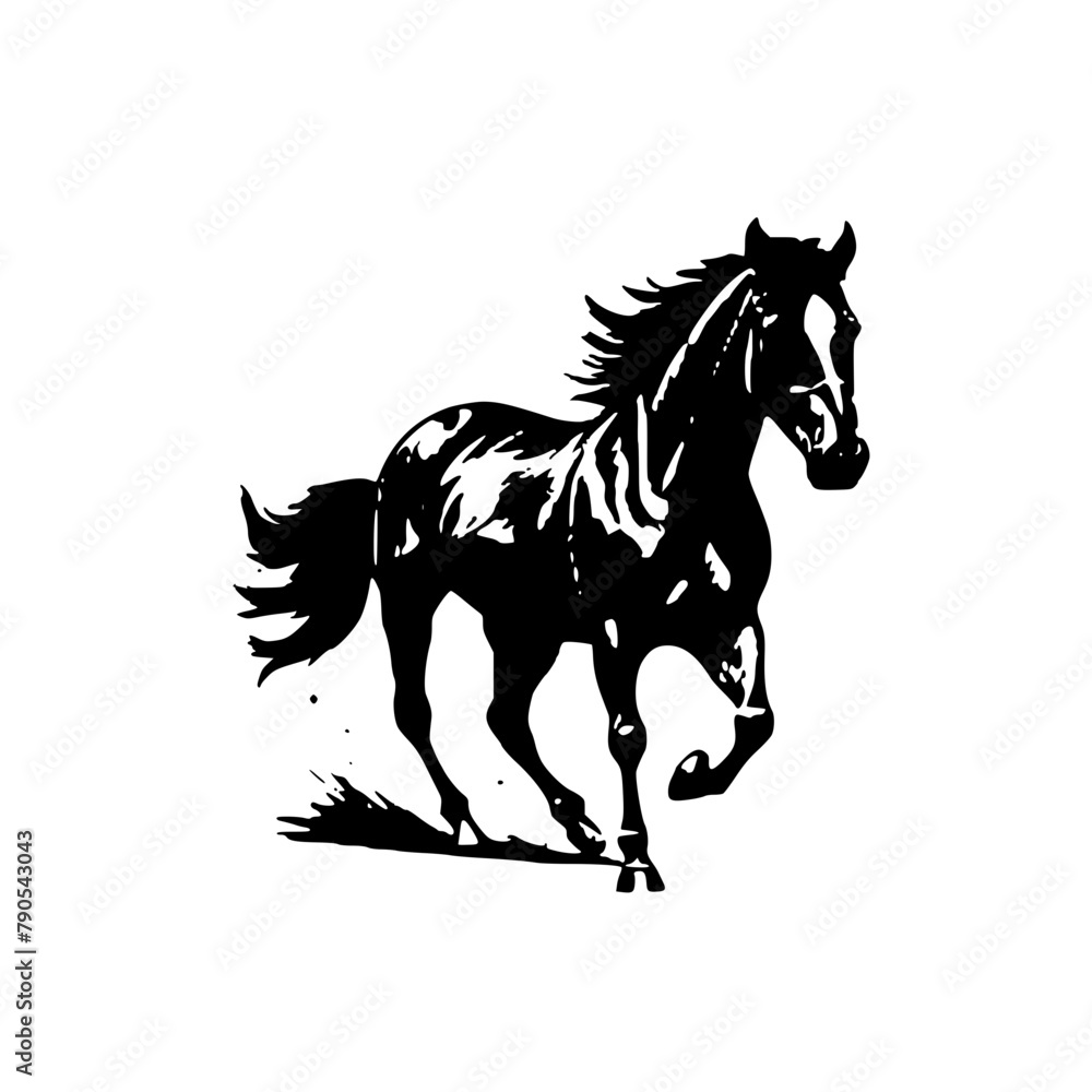 Running horse vector illustration black and white | Silhouette of a horse