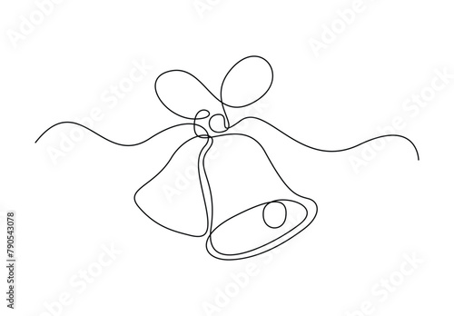 Christmas bell continuous one line drawing vector illustration