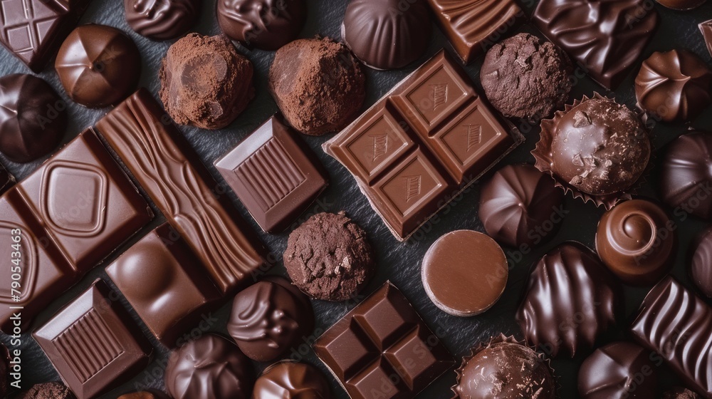 The concept of World Chocolate Day. Various chocolates. copy Space for text. chocolate background The concept of World Chocolate Day. Various chocolates. copy Space for text. chocolate background