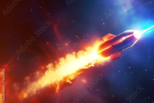   A 3D logo for a space exploration company  depicting a rocket launch with dynamic lighting that creates a sense of anticipation and excitement.