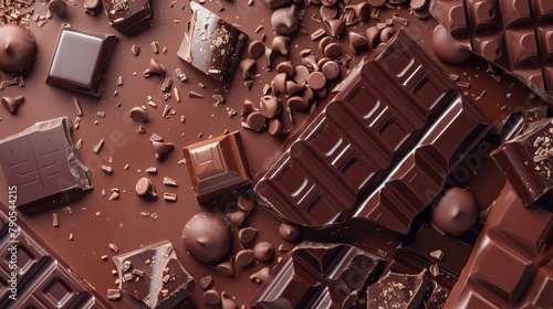 The concept of World Chocolate Day. Various chocolates. copy Space for text. chocolate background