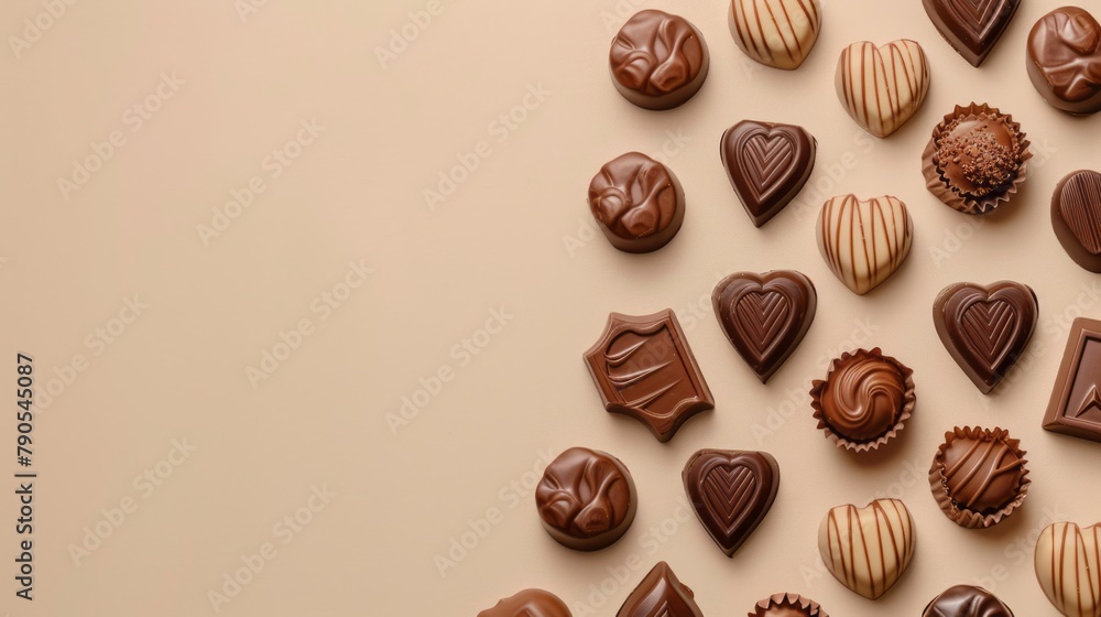 The concept of World Chocolate Day. Various chocolates. copy Space for text. chocolate background The concept of World Chocolate Day. Various chocolates. copy Space for text. chocolate background