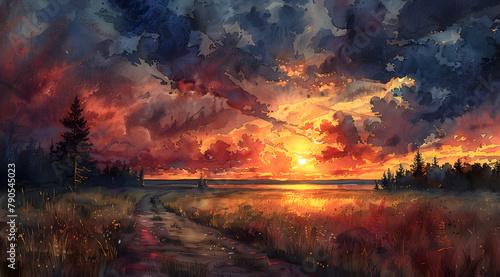 Weather's Embrace: Watercolor Tapestry of Storm and Sun in Dramatic Contrast © Thien Vu