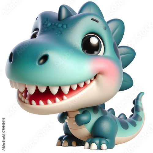 Cute character 3D image of friendly spinosaurus dinosaur realistic on white background