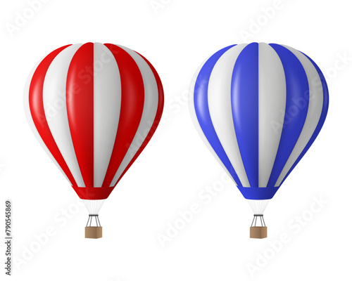 Vector 3d Realistic Hot Air Balloon Icon Set, Isolated. Design Template for Branding. Blank Aerostat for Summer Vacation, Travelling, Tourism, Journey Concept