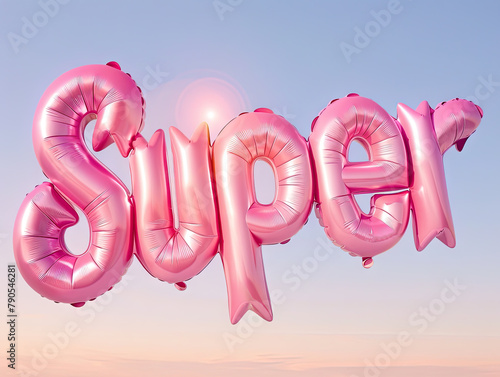 pink ballons form the word SUPER, backlight scene