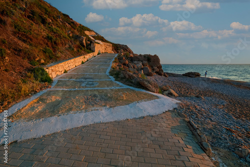 Walking path on the seafront Rhodes island, Rhodes city, Greece