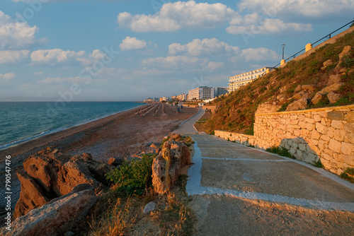 Walking path on the seafront Rhodes island, Rhodes city, Greece