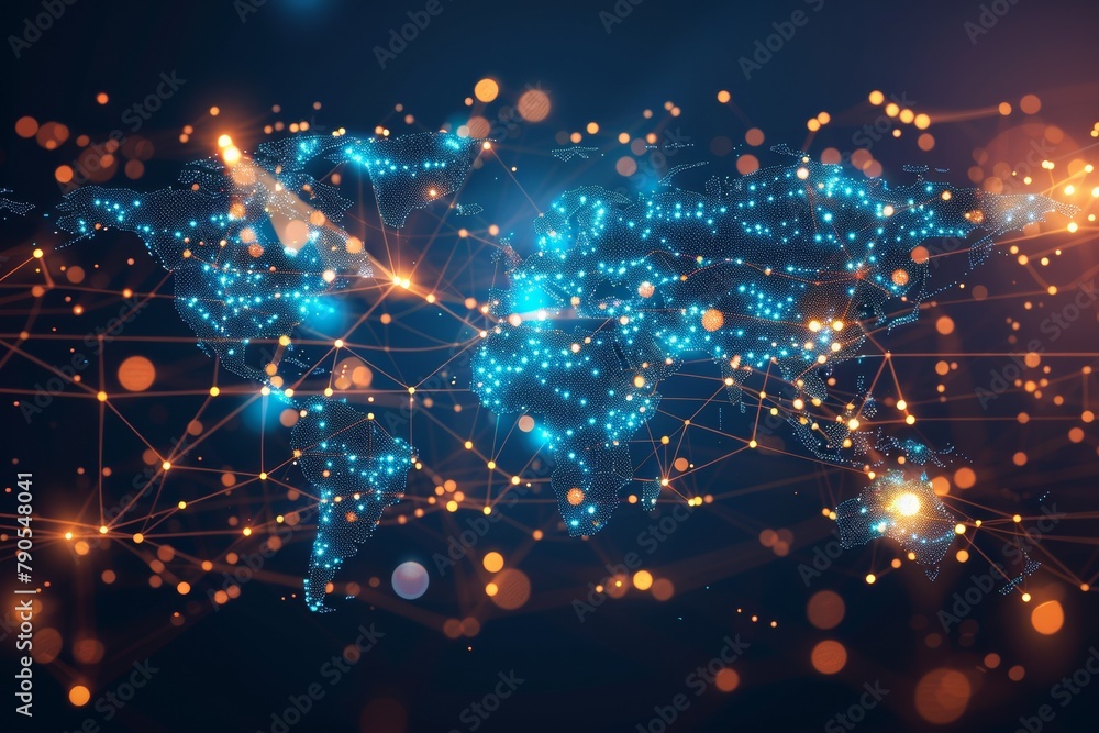 Obraz premium Digital map of world network created with generative ai