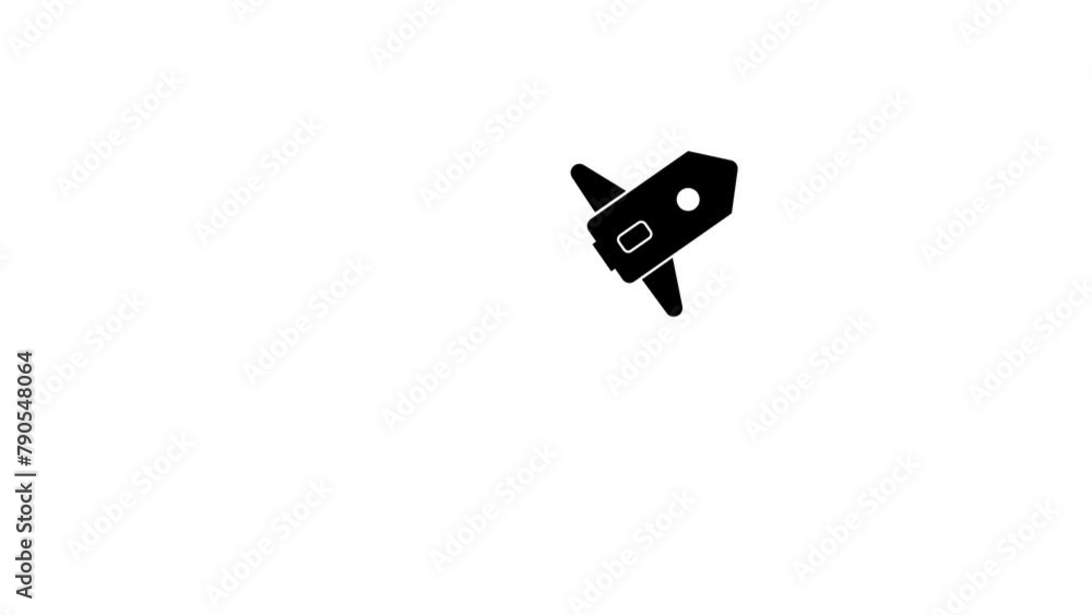 Animated rocket linear icon. Launch spacecraft into cosmos. Space shuttle.Outline motion graphic animation. Animated rocket linear icon. Launch spacecraft into cosmos. Space shuttle.Outline motion graphic animation.