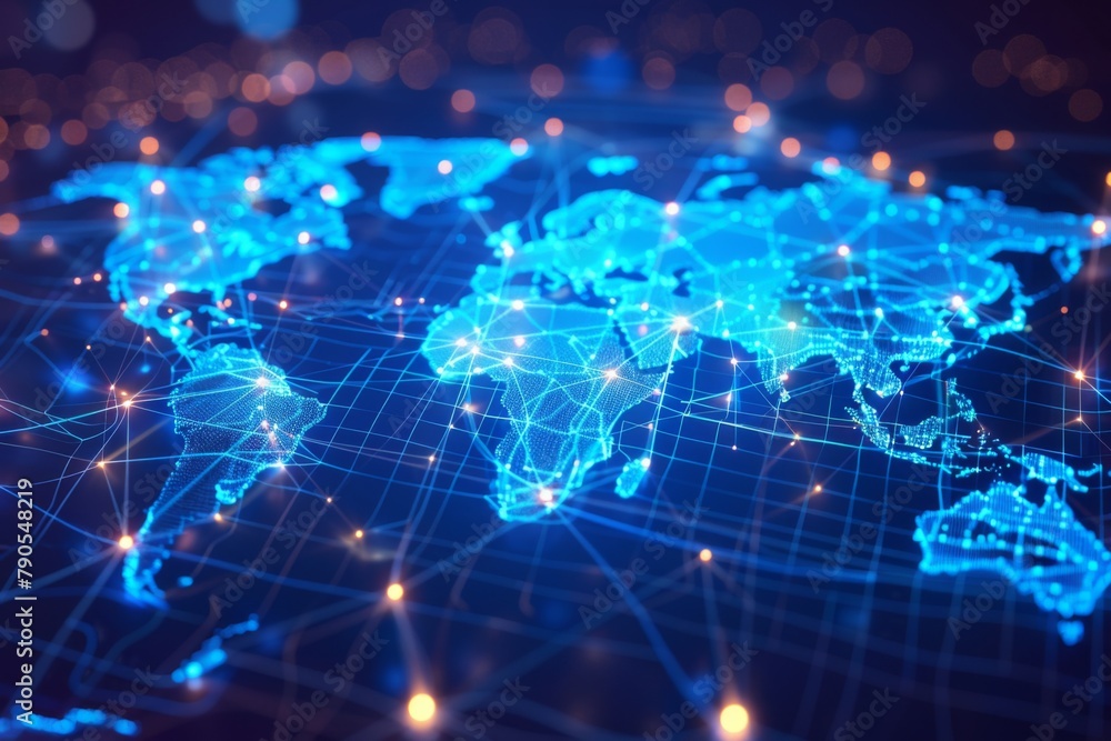 Fototapeta premium Digital map of world network created with generative ai