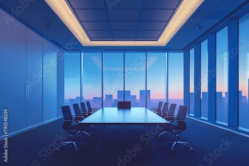 : A 3D vector representation of a virtual meeting room, with a professional and inviting atmosphere. photo