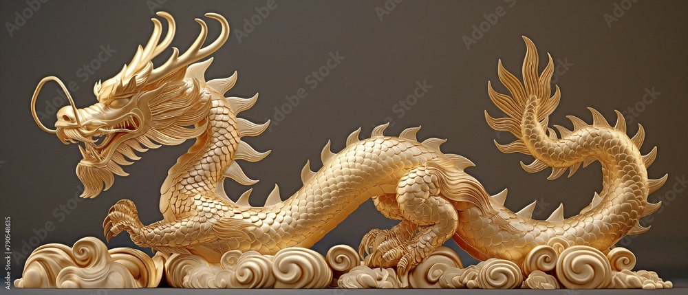 Obraz premium Chinese dragon, enormous and golden.
