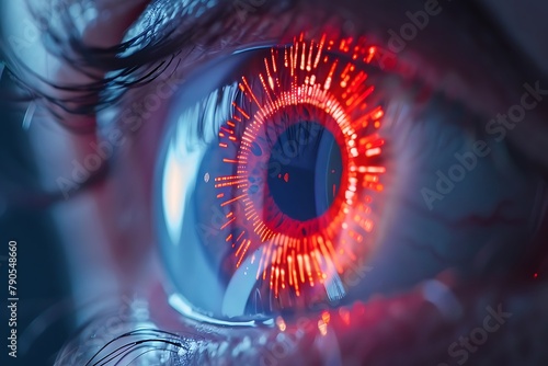 : A biometric security system scanning a person's retina for identification. #790548660