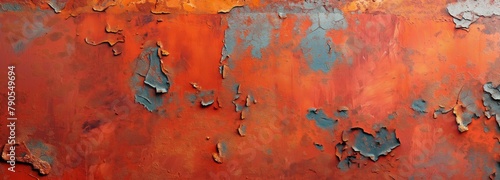 aged orange-red metal surface rusted. An old, oxidised patina with a copper hue photo