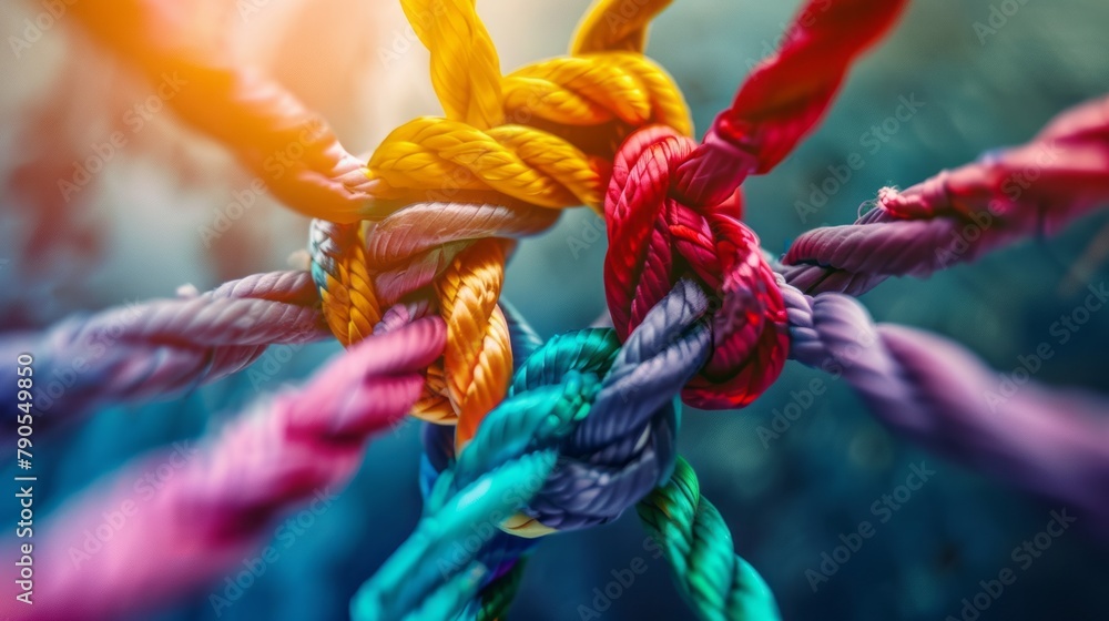 Team rope diverse strength connect partnership together teamwork unity ...