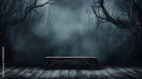 Dark fantasy, foggy background of wooden floor photo