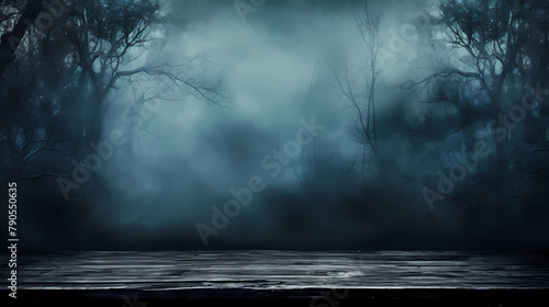 Dark fantasy, foggy background of wooden floor photo