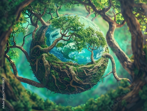 Harmonious Union: Depicts Lush Forest Roots Merging with the Earth's Surface photo