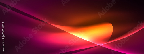 A vibrant display of colorfulness with a mix of electric blue, magenta, amber, and purple on a purple and orange background, illuminated by a glowing light resembling visual effect lighting