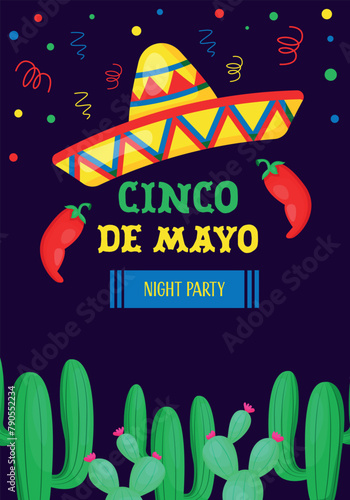 Festive flyer for Cinco de Mayo - federal holiday in Mexico. Vector design with decorative folk art elements. Vector illustration © Idressart