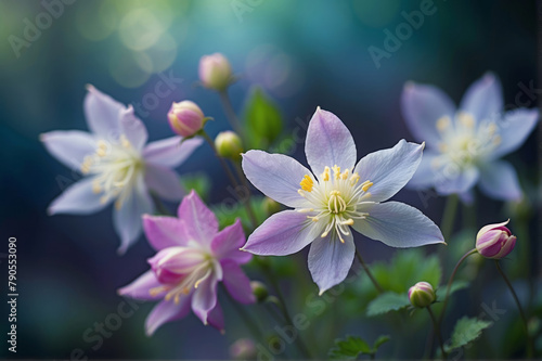 Columbine flowers against a softly blurred backdrop, spring and fresh summer floral wallpaper