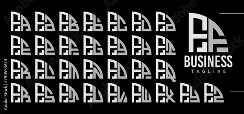 Simple line quadrant circle letter F FF logo design bundle