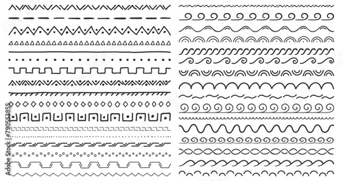 Set of 33 Hand drawn dividers, geometric dividers and waves