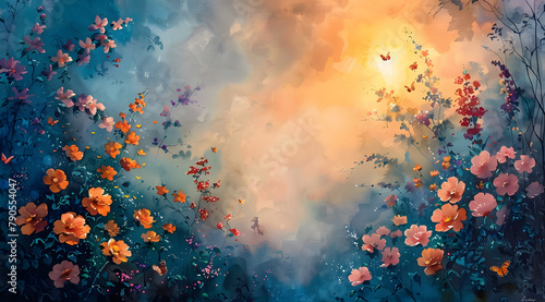 Impressionist Serenade: Panoramic Watercolor Ballet of Light and Color photo