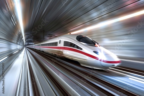 : A high-speed bullet train rushing through a tunnel, with motion blur emphasizing its speed.