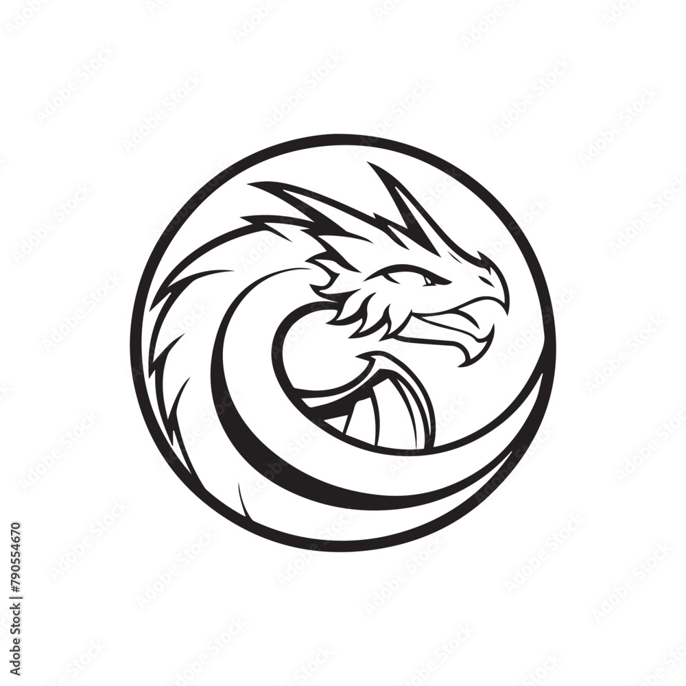 imple and minimalistic hawthorn dragon logo, lineart style, black and white line art, white background, no shading imple and minimalistic hawthorn dragon logo, lineart style, black and white line art, white background, no shading