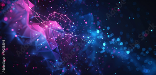 A constellation of neon, low poly shapes, gently drifting in the cosmos, symbolizing celestial communication networks.