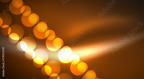 Amber lights illuminate the dark brown sky, creating a warm hue reminiscent of a sunset. The circle of light contrasts with the tree shadows, highlighting tints and shades in the environment