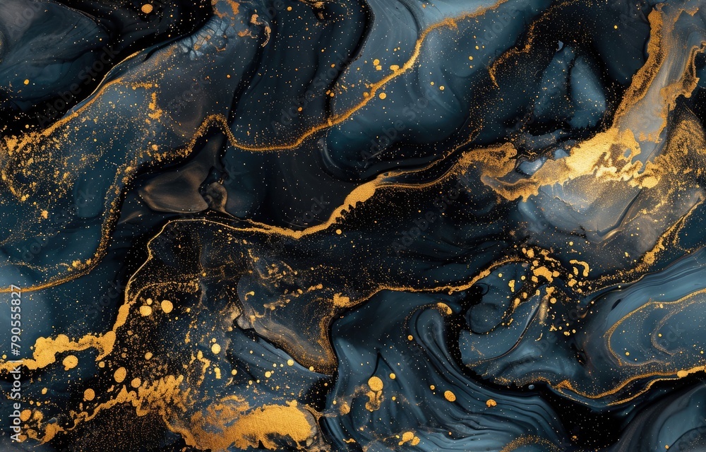 Blue and Gold Marble Abstract