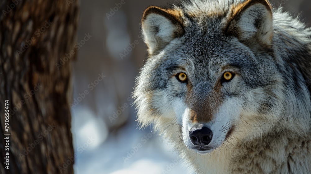 Naklejka premium Intense Gaze of a Gray Wolf