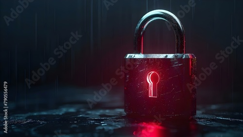 Secure Quantum Lock: Privacy's Shield in a Digital Downpour. Concept Privacy Protection, Cybersecurity, Quantum Technology, Data Encryption, Digital Privacy