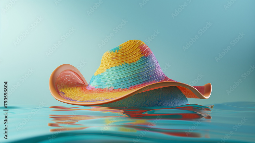 Colorful summer hat reflecting on water creating a rainbow effect Colorful summer hat reflecting on water creating a rainbow effect