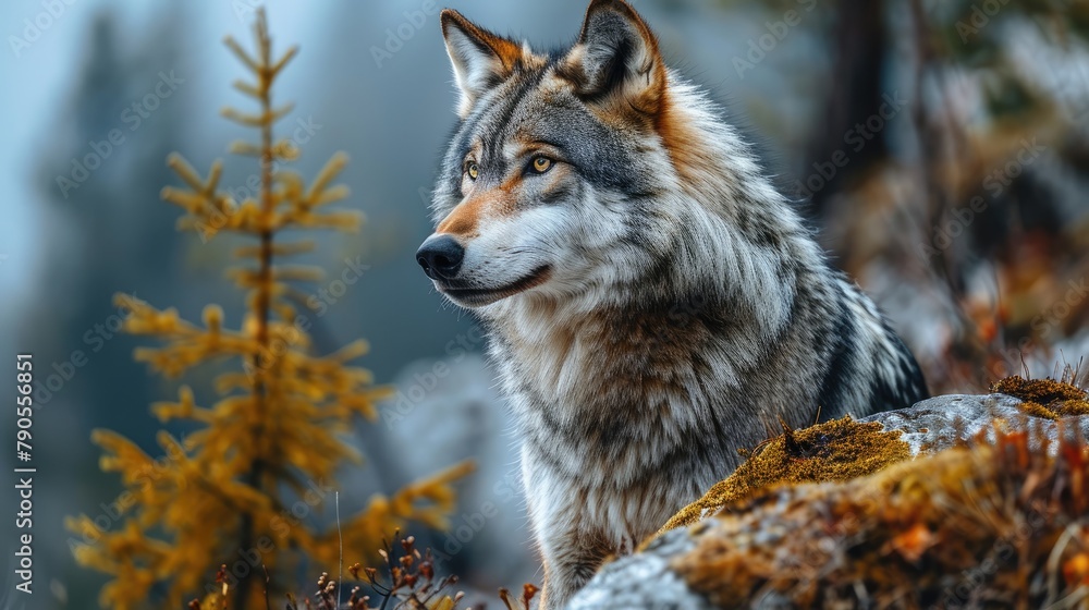 Obraz premium Majestic Wolf in Autumn Forest